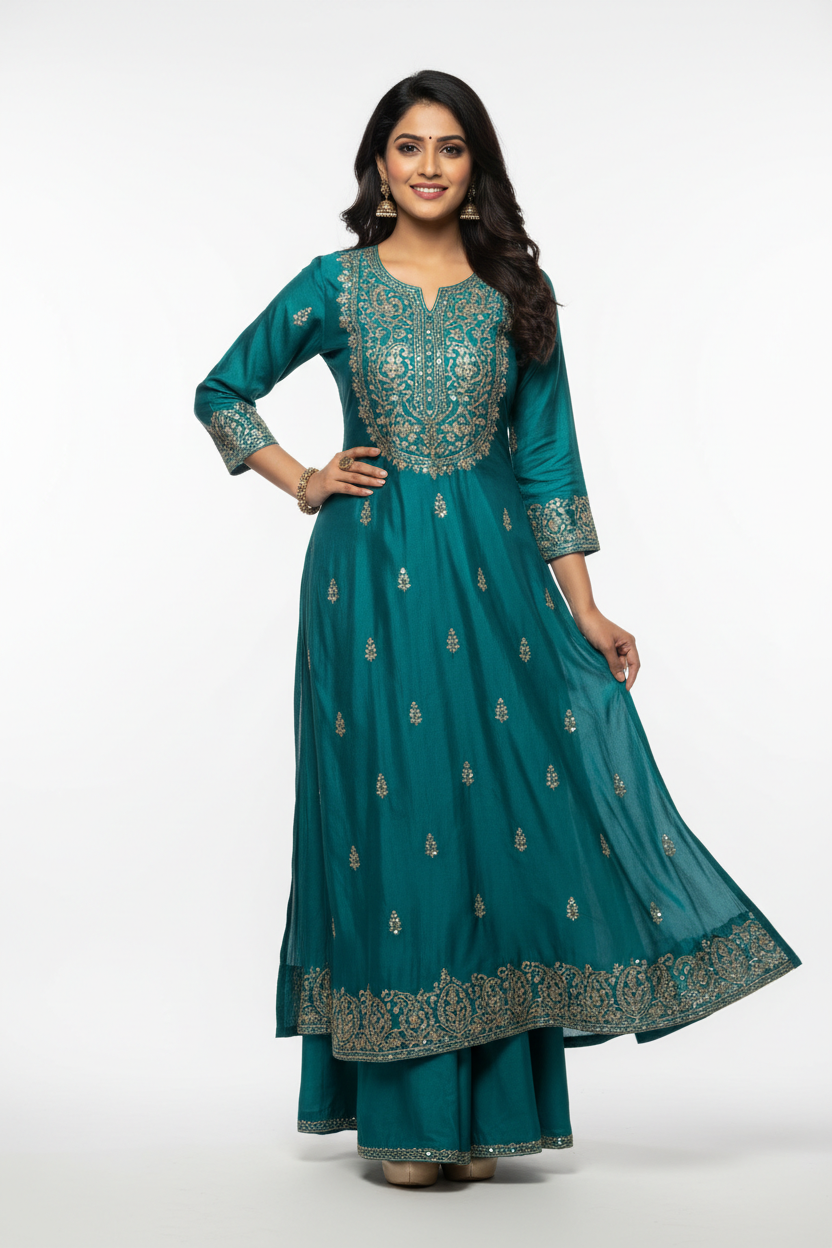 Model in Teal Kurti